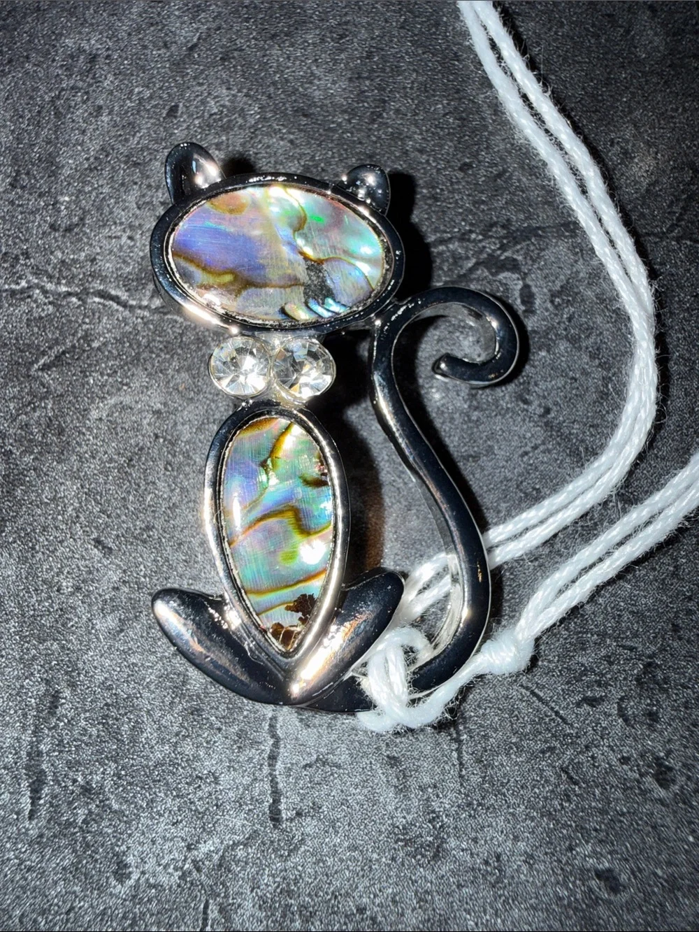 Silver Cat Pendant with Iridescent Shell Inlay - Multicolor